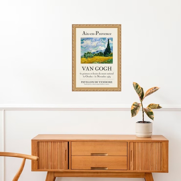 Quadro Moldura Dourada Van Gogh - Paisagem 24x18cm Acabamento