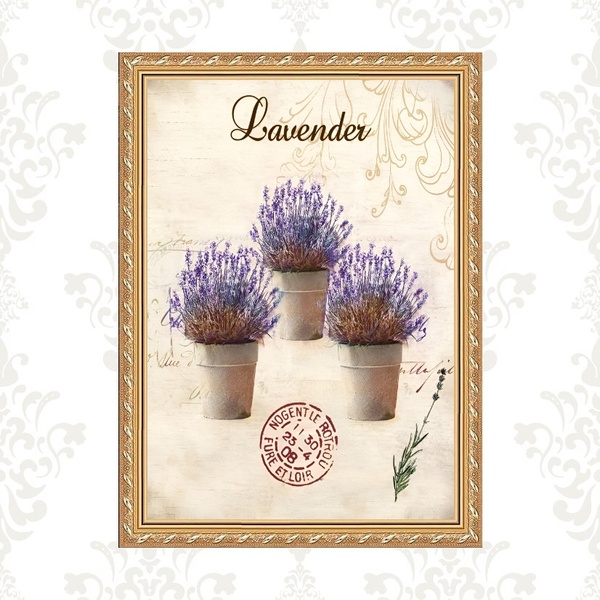 Quadro Moldura Dourada Vasinhos De Lavanda 45x34cm Acabamento