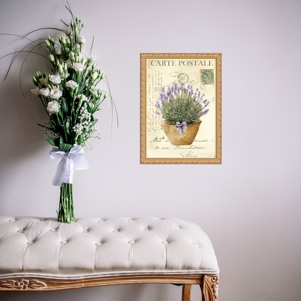 Quadro Moldura Dourada Vaso De Lavanda 45x34cm Acabamento:com