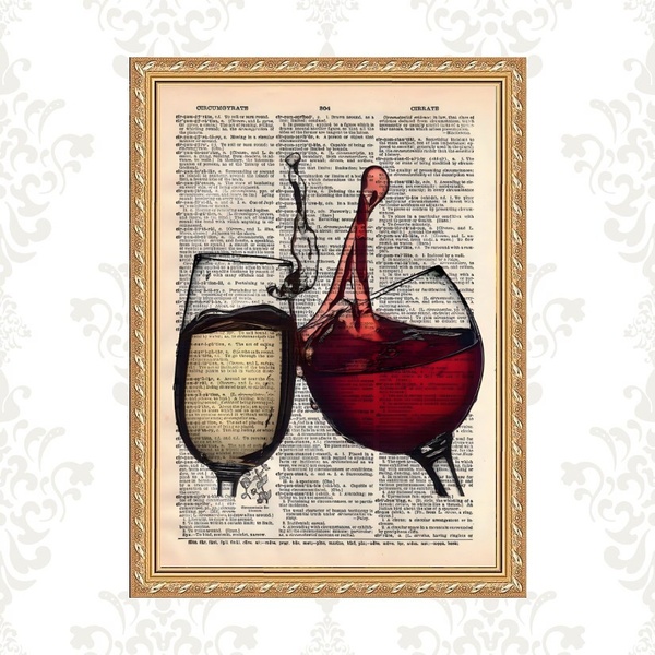 Quadro Moldura Dourada Vinho Tinto E Branco 45x34cm Acabament