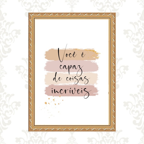 Quadro Moldura Dourada Você É Capaz 45x34cm Acabamento:com Vi