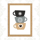 Quadro Moldura Dourada Xícaras De Café 45x34cm Acabamento:com