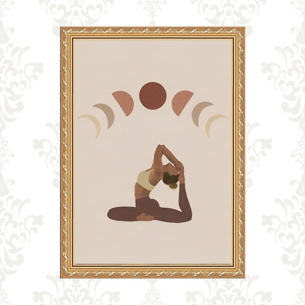 Quadro Moldura Dourada Yoga - Fases Lua 24x18cm Acabamento:co