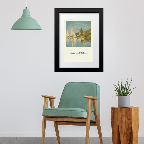 Quadro Monet Barcos Marinha - 60x48cm Moldura:madeira Preta