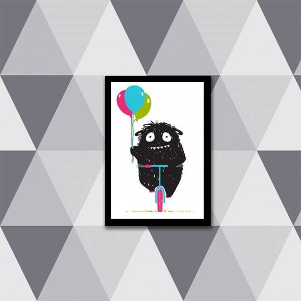 Quadro Monstrinho Com Balão 24x18cm - Com Vidro Moldura:madei