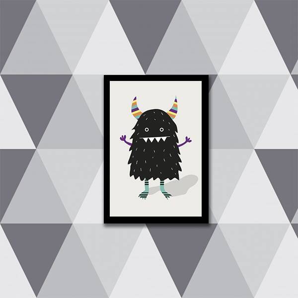 Quadro Monstrinho Preto 33x24cm - Com Vidro Moldura:madeira B