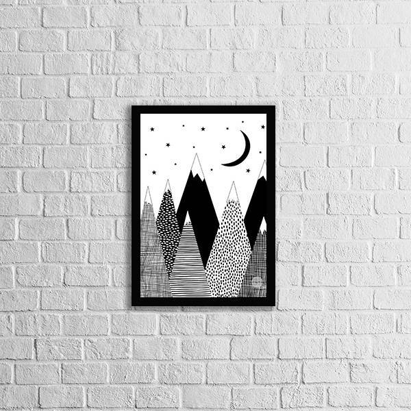 Quadro Montanha Escandinava 33x24cm - Com Vidro Moldura:madei