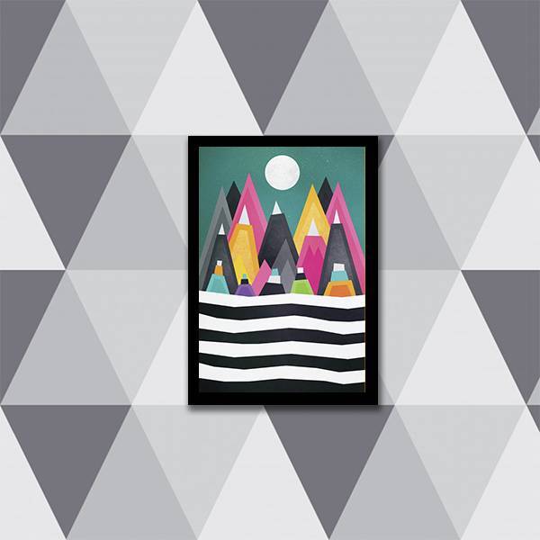 Quadro Montanhas Geométricas Multicoloridas 24x18cm Moldura:m