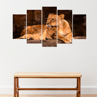 Quadro Mosaico Em 5 Peças Leoa E Filhote