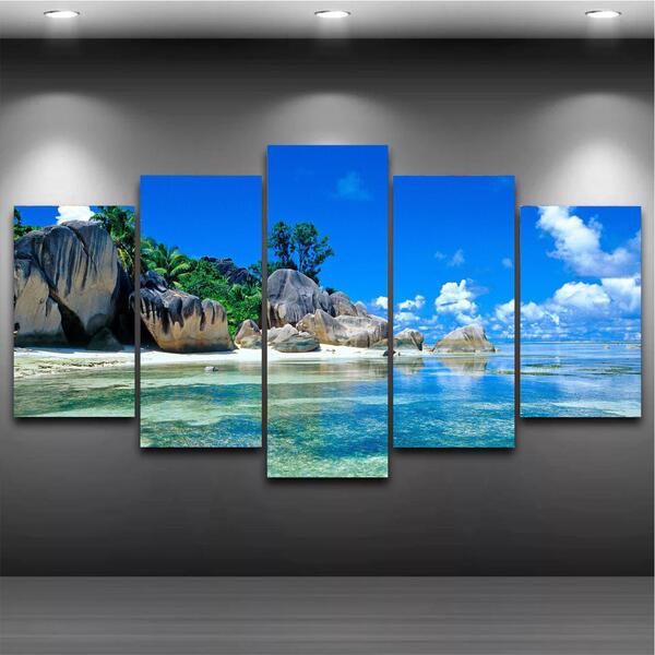 Quadro Mosaico Paisagem Praia 5 Peças 1,20x0,70cm Ref 07