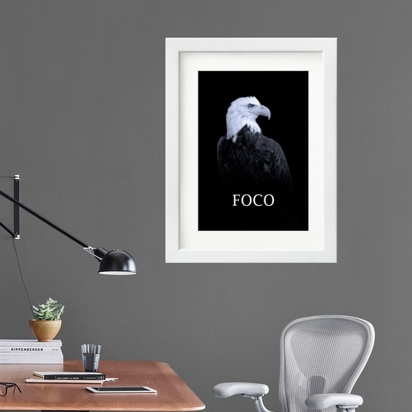 Quadro Motivacional Águia Foco - 60x48cm Moldura:madeira Preta