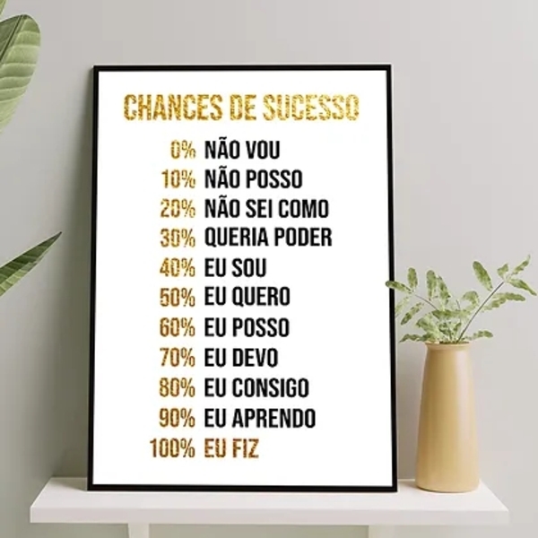 Quadro Motivacional Chances De Sucesso 33x24cm - Com Vidro Mo