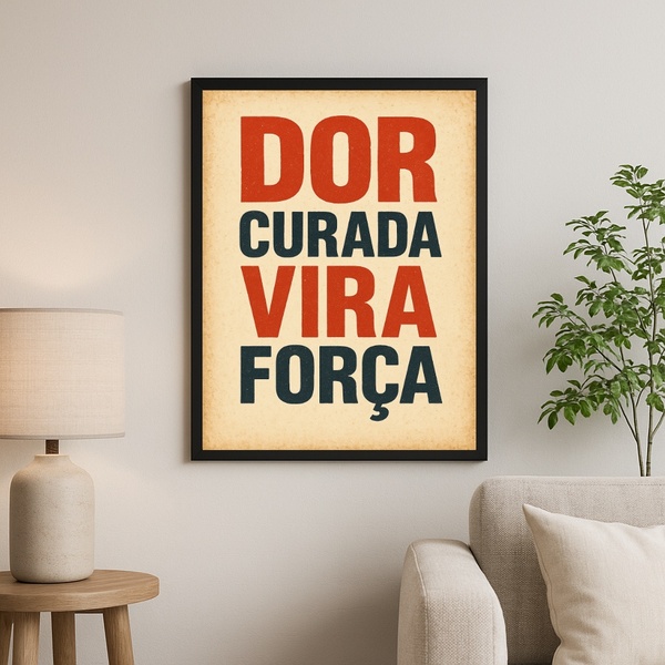 Quadro Motivacional Dor Curada Vira Força 45x34cm Moldura Pre