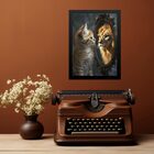 Quadro Motivacional Gatinho Espelho Leão 24x18cm Moldura Bran