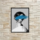 Quadro Mulher Abstrato Azul 24x18cm Moldura:madeira Preta