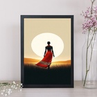 Quadro Mulher Africana Ao Por Do Sol 45x34cm - Com Vidro Mold