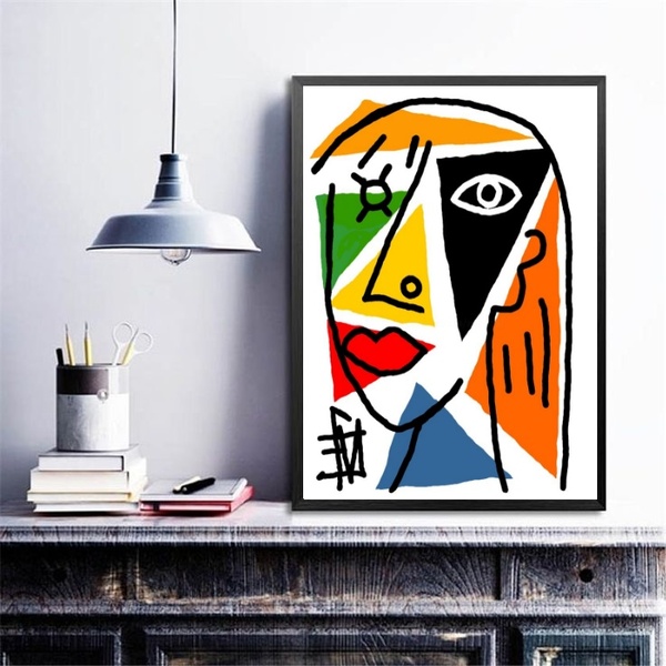 Quadro Mulher Colorida Geométrico Abstrato 45x34cm Moldura:ma