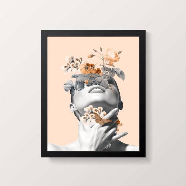 Quadro Mulher Com Borboletas E Flores 45x34cm - Com Vidro Mol