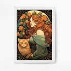 Quadro Mulher Com Gato Art Nouveau 33x24cm Moldura:madeira Br