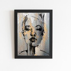 Quadro Mulher Dourada Desenho Arte Moldura Preta 60x40cm