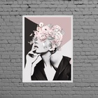 Quadro Mulher Geométrico Com Flores Rosas 24x18cm Moldura:mad