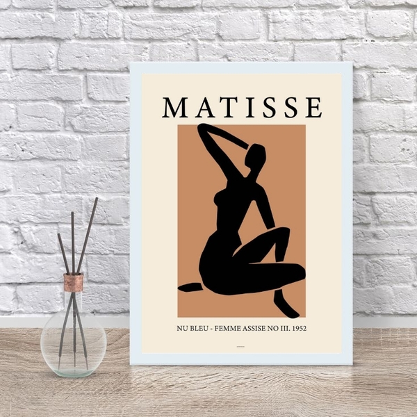 Quadro Mulher Matisse Minimalista marrom 33x24cm - Com Vidro