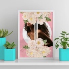 Quadro Mulher Morena Flores Rosa 24x18cm - Com Vidro Moldura: