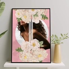 Quadro Mulher Morena Flores Rosa 45x34cm Moldura:madeira Bran