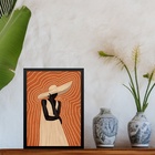 Quadro Mulher Negra Boho Fundo Terracota 45x34cm Moldura Bran
