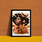 Quadro Mulher Negra Folhas Outono 24x18cm - Com Vidro Moldura