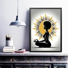 Quadro Mulher Negra Meditando 45x34cm Moldura Branca