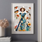 Quadro Mulher Passarinhos - 60x48cm Moldura Preta