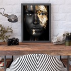Quadro Mulher Preto Com Dourado 24x18cm Moldura:madeira Preta