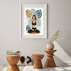Quadro Mulher Yoga- Fundo Folhas - 60x48cm Moldura:madeira Br
