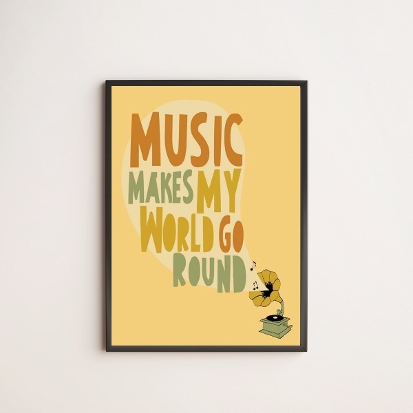 Quadro Music Makes My World Go Round 24x18cm - Com Vidro Mold