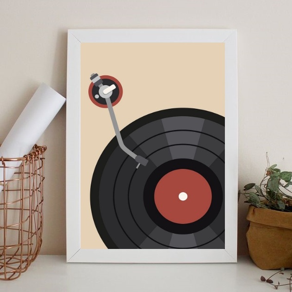 Quadro Music Poster- Record 33x24cm Moldura:madeira Preta