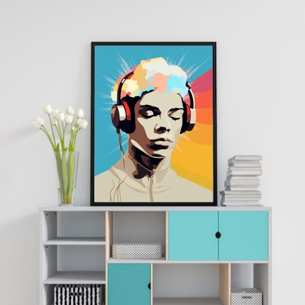 Quadro Música - Curtindo O Som 45x34cm Moldura Branca