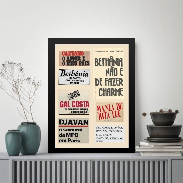 Quadro Música Mpb - Reportagens 45x34cm - Com Vidro Moldura B