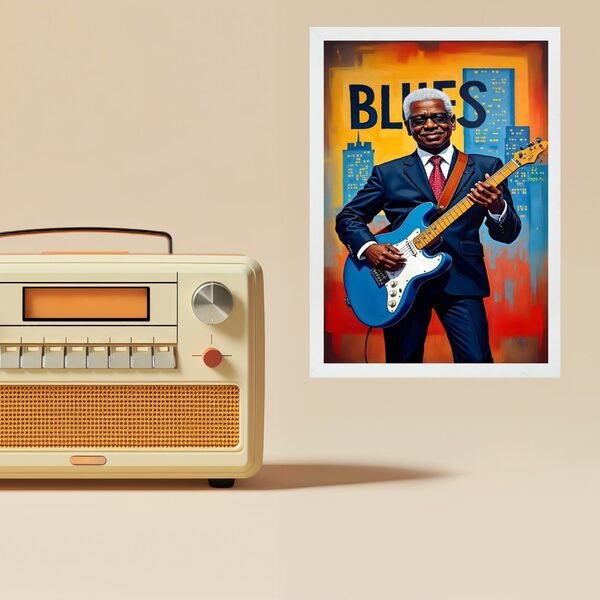 Quadro Músico Blues - Homem Com Guitarra 45x34cm Moldura Bran