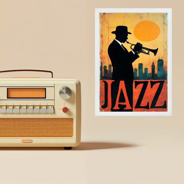 Quadro Músico Jazz - Homem Com Trompete 24x18cm - Com Vidro M