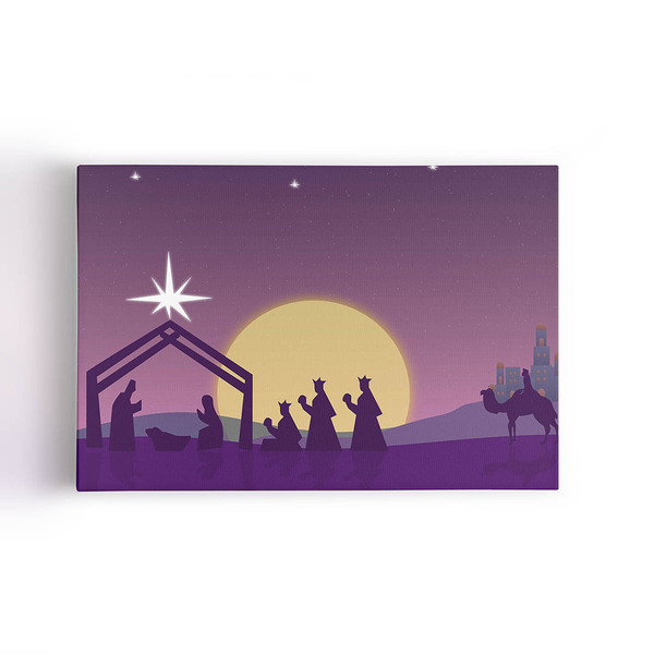 Quadro Nascimento Jesus Presépio 3 Reis Magos Canvas 60x40cm