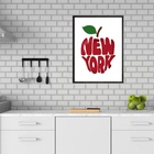 Quadro New York - Maçã 45x34cm - Com Vidro Moldura Branca