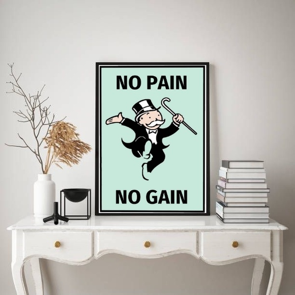 Quadro No Pain No Gain – Sr. Monopoly 24x18cm - Com Vidro Mol