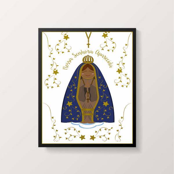 Quadro Nossa Senhora Aparecida 24x18cm - Com Vidro Moldura:ma