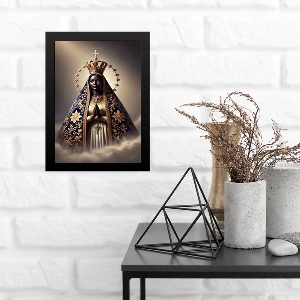 Quadro Nossa Senhora Aparecida Clássica 33x24cm Moldura Preta