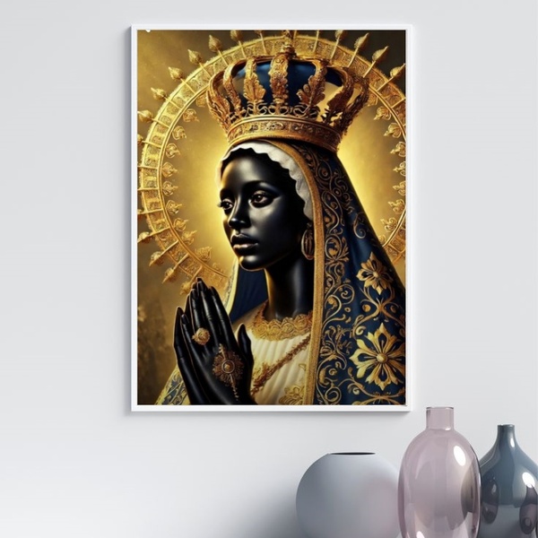 Quadro Nossa Senhora Aparecida - Dourada 45x34cm Moldura Preta