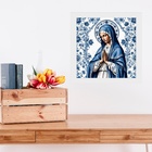 Quadro Nossa Senhora Azul E Branco Floral - 33x33cm Moldura P