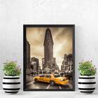 Quadro Nova York Taxi Amarelo 24x18cm Moldura:madeira Branca