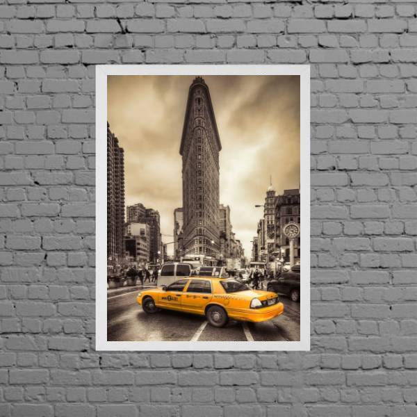 Quadro Nova York Taxi Amarelo 33x24cm - Com Vidro Moldura:mad
