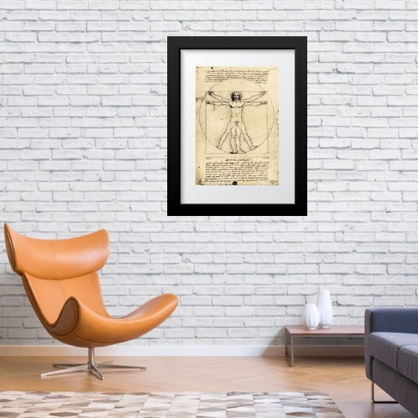 Quadro O Homem Vitruviano - 60x48cm Moldura:madeira Preta